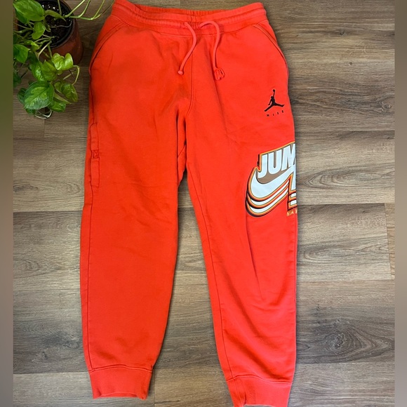 Rare Vintage 90s Air Jordan Vintage Sweatpants Joggers NBA World Champs Orange - Picture 8 of 11